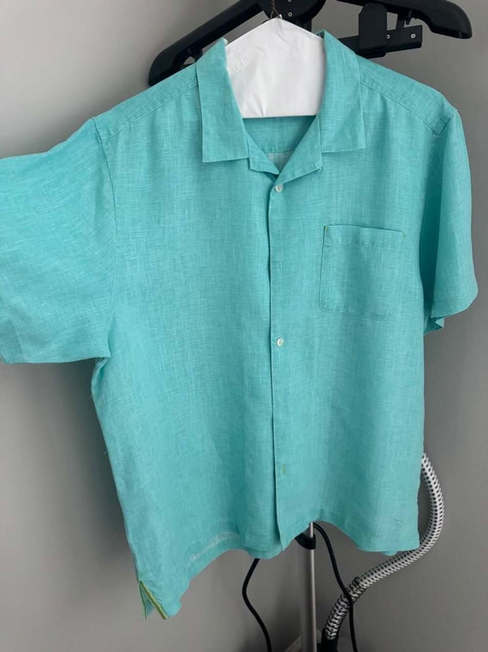 Tommy Bahama Linen Short Sleeve Button Down Shirt Size L Turquoise